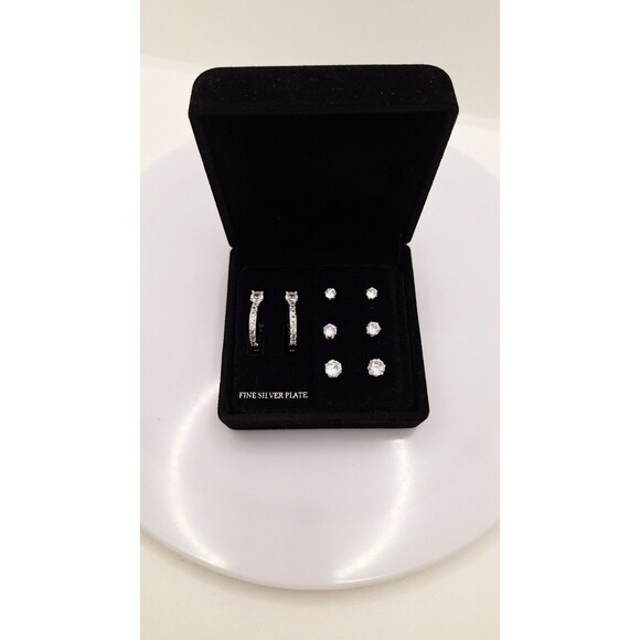 Kohls Metal Earrings 4 Pairs Silver-tone Nickel Free Cubic Zirconia Studs and ho - Picture 5 of 5